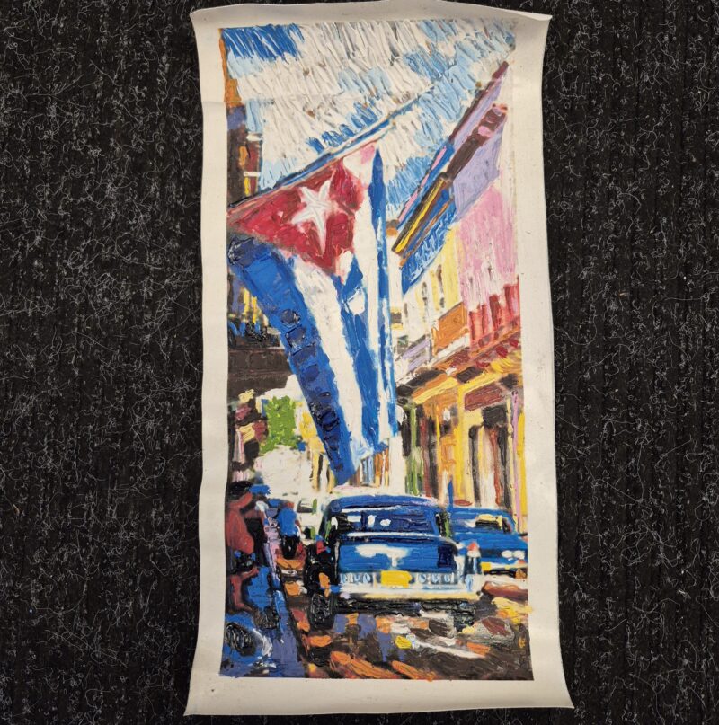 Cuban Original Art Painting 16"x7" Streets of Havana
