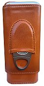 Cigar Case Brown Metal Top w/Cutter - 3ct