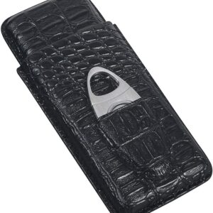 Cigar Case Crocodile Black w/cutter - 3ct