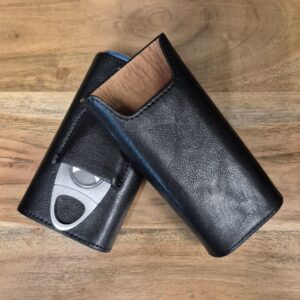 Cigar Case Metal Top Black w/Cutter  - 3ct