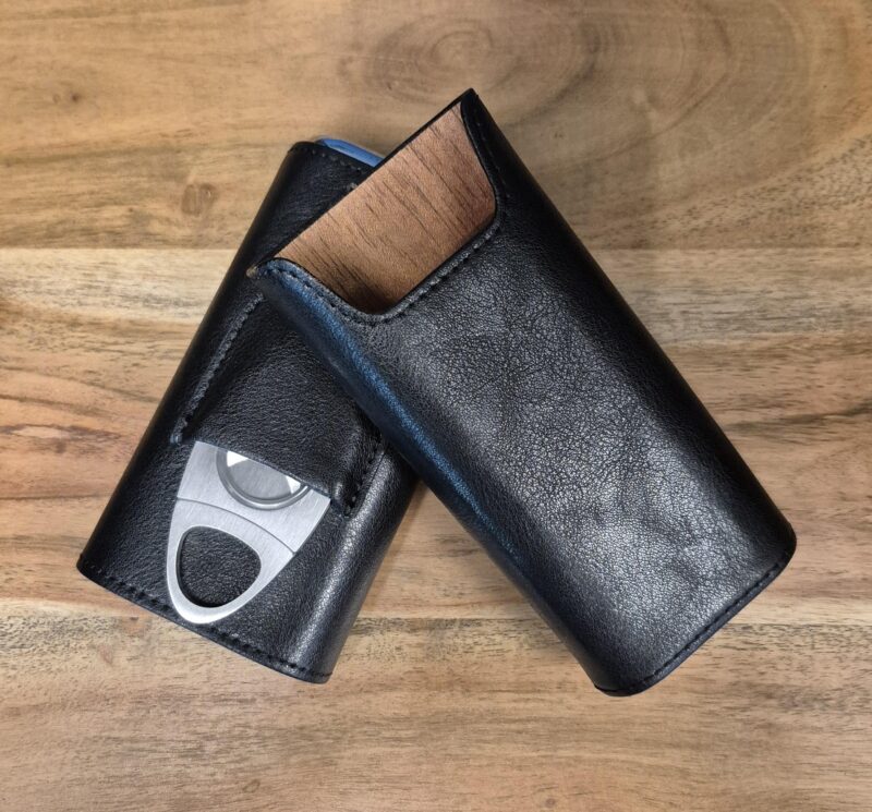 Cigar Case Metal Top Black w/Cutter  - 3ct