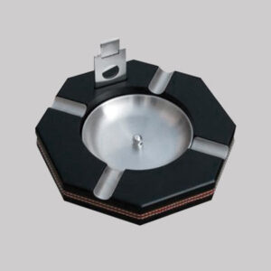 Ashtray Octogonal Black Wood & Metal w/Cutter - 4ct