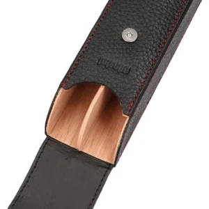 Adorini Cigar Case  Leather Black - Red Stitches - 2cig