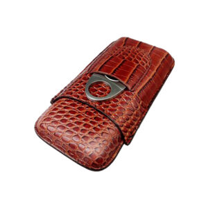 Cigar Case Premium Brown Alligator w/Cutter - 3cig